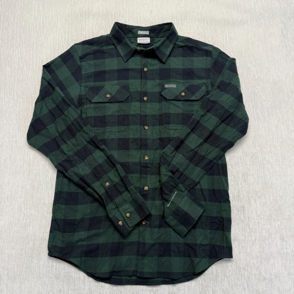 Columbia Flare Gun Plaid Flannel Shirt Mens Green Active Fit Omni Wick Small